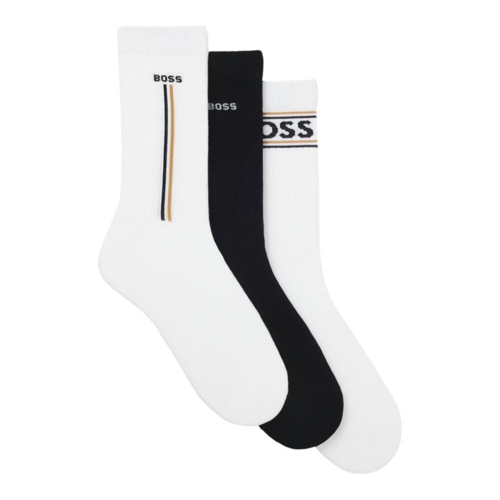Boss Unisex Adult Logo Crew Socks (Pack of 3) / Black/White